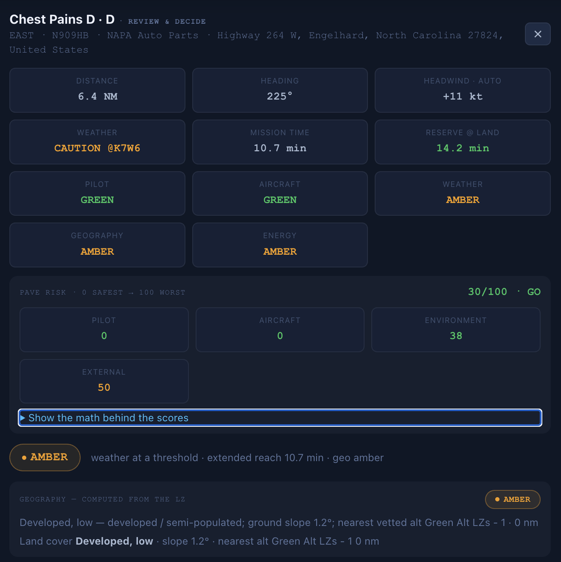 PAVE risk review-and-decide card in the OCC
