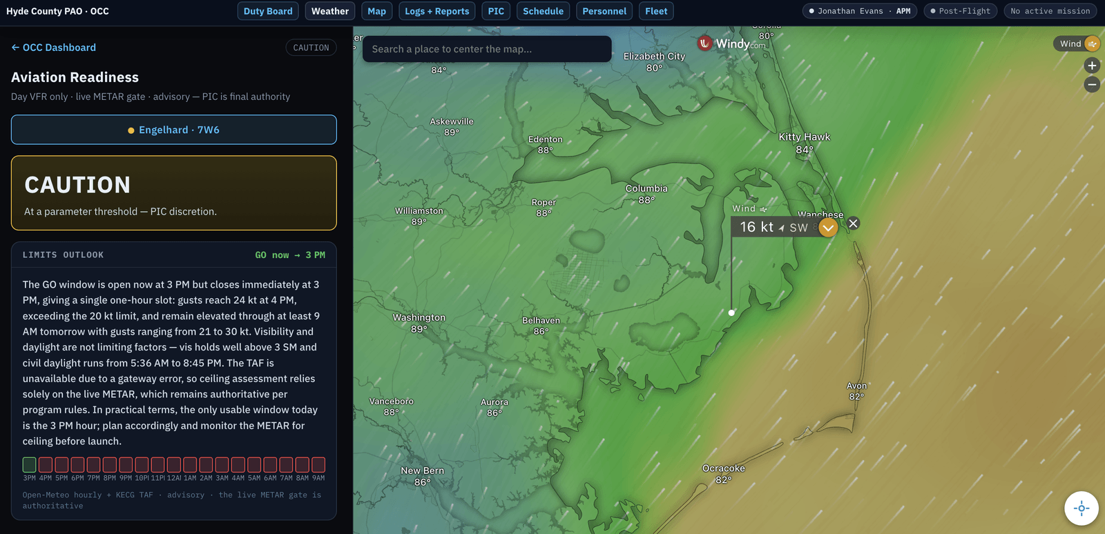 Aviation readiness — live weather gating in the OCC